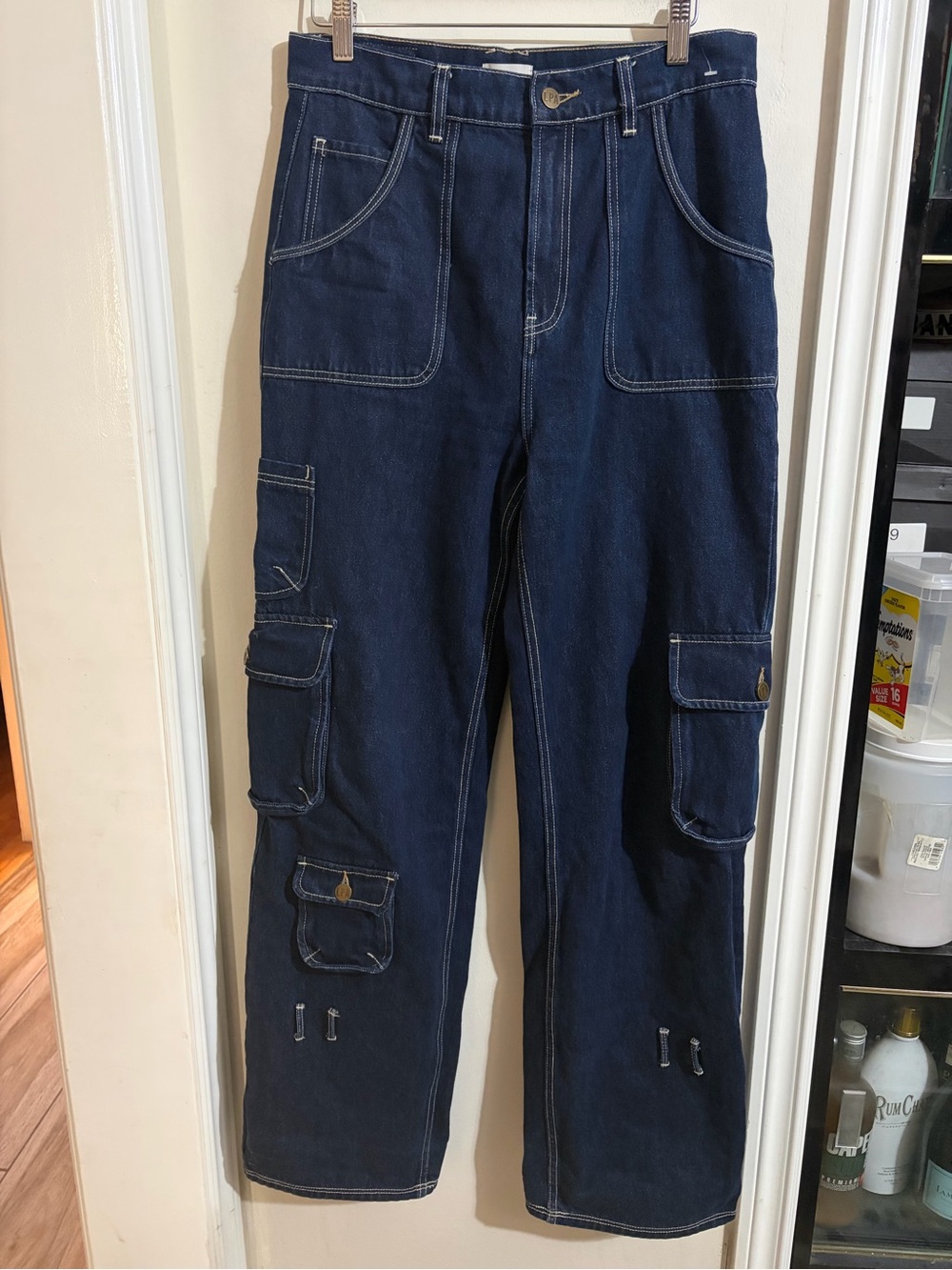 LPA Bea Mid Rise Barrel Dark Navy Cargo Pants with Patch Pockets Revolve